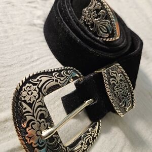 Black Belt with Ornate Silver Buckle